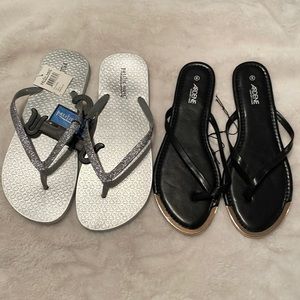 2 sets of flip flops - silver and black size 9-10. NWT